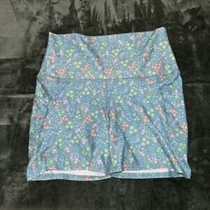 EVCR Mia Shorts Women Medium Blue Snow Garden Stretch High Waisted Yoga Athletic